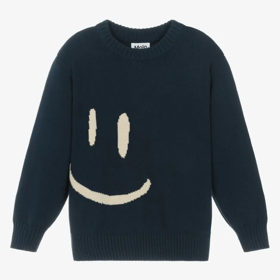 Molo Blue Cotton & Wool Smile Sweater Clearance