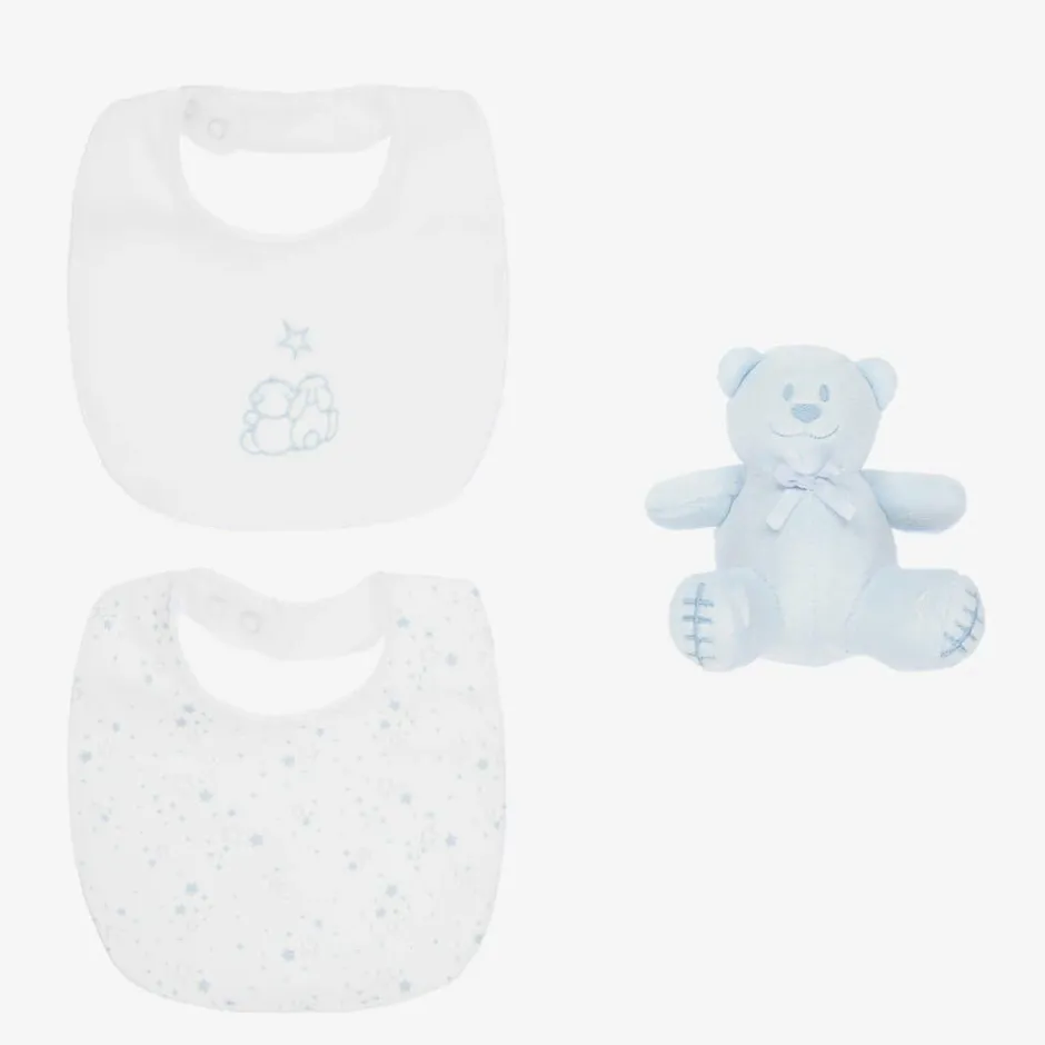 Emile et Rose Blue Cotton Bibs & Bear Baby Gift Set