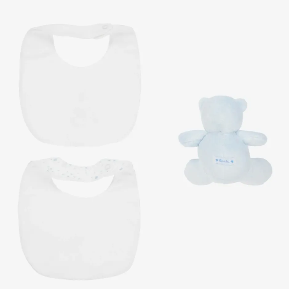 Emile et Rose Blue Cotton Bibs & Bear Baby Gift Set