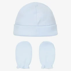 Babidu Blue Cotton Hat & Mittens Set Sale