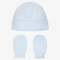 Babidu Blue Cotton Hat & Mittens Set Sale
