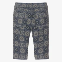 Gucci Blue Cotton Jacquard Logo Trousers New