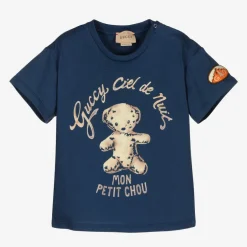 Gucci Blue Cotton Logo T-Shirt Best