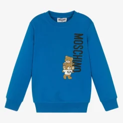 Moschino Kid-Teen Blue Cotton Teddy Bear Sweatshirt Outlet