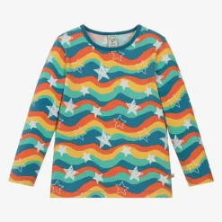 Frugi Blue Cotton Wavy Stripes & Stars Top Best