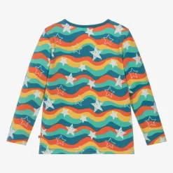 Frugi Blue Cotton Wavy Stripes & Stars Top Best