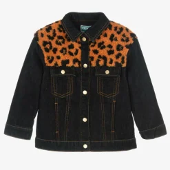 KENZO KIDS Blue Denim & Leopard Print Fleece Jacket Clearance