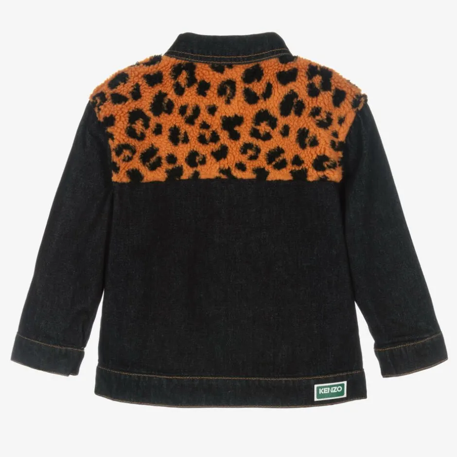 KENZO KIDS Blue Denim & Leopard Print Fleece Jacket Clearance