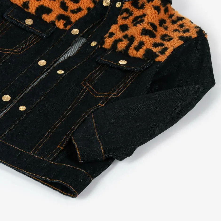 KENZO KIDS Blue Denim & Leopard Print Fleece Jacket Clearance