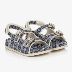 Gucci Blue Double G Canvas Sandals Discount