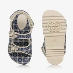 Gucci Blue Double G Canvas Sandals Discount