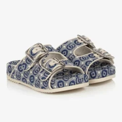 Gucci Blue Double G Canvas Slip-on Sandals Online