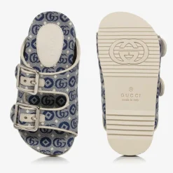 Gucci Blue Double G Canvas Slip-on Sandals Online