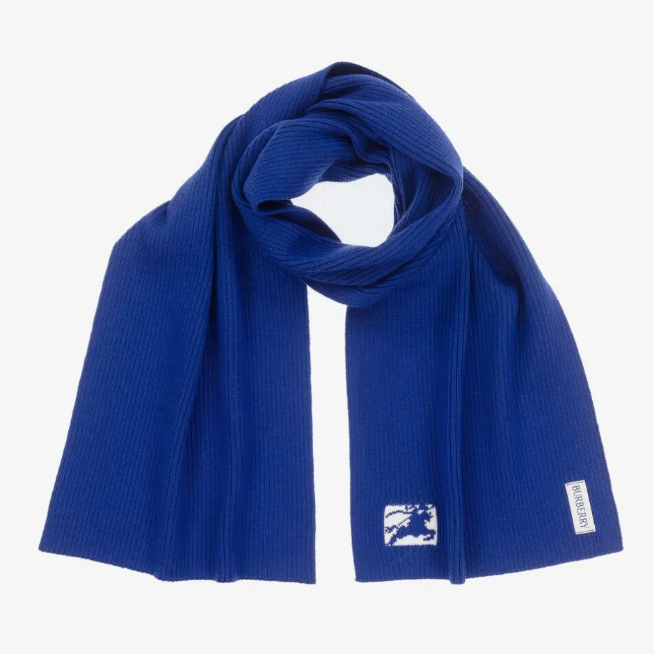 Burberry Blue EKD Ribbed Wool Scarf Discount
