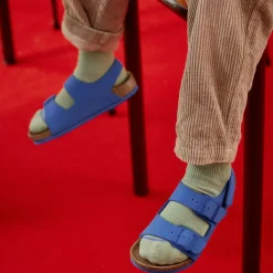 Birkenstock Blue Faux Leather Sandals Outlet