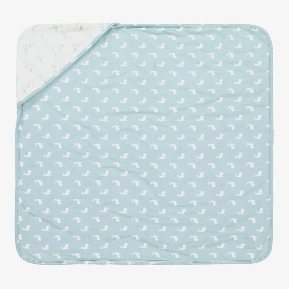 The Little Tailor Blue Hare Print Reversible Cotton Blanket (69cm) Discount