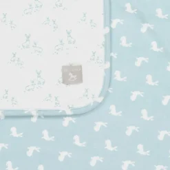 The Little Tailor Blue Hare Print Reversible Cotton Blanket (69cm) Discount