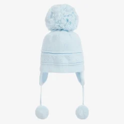 Emile et Rose Blue Knitted Cotton Pom-Pom Hat Best