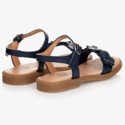 Childrens Classics Blue Leather Flower Sandals