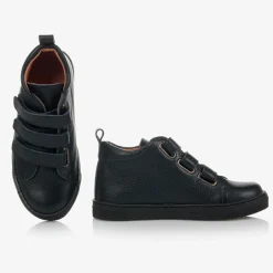 Childrens Classics Blue Leather High-Top Trainers New