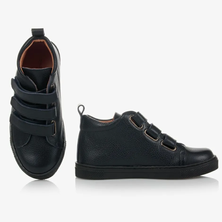 Childrens Classics Blue Leather High-Top Trainers New