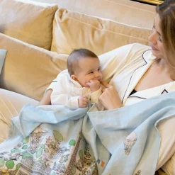 Atelier Choux Paris Blue Organic Cotton Swaddle & Bib Set Outlet