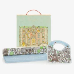 Atelier Choux Paris Blue Organic Cotton Swaddle & Bib Set Outlet
