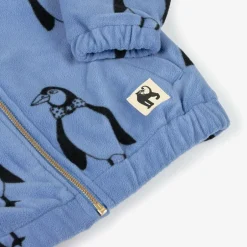 Mini Rodini Blue Penguin Print Zip-Up Fleece Top Outlet