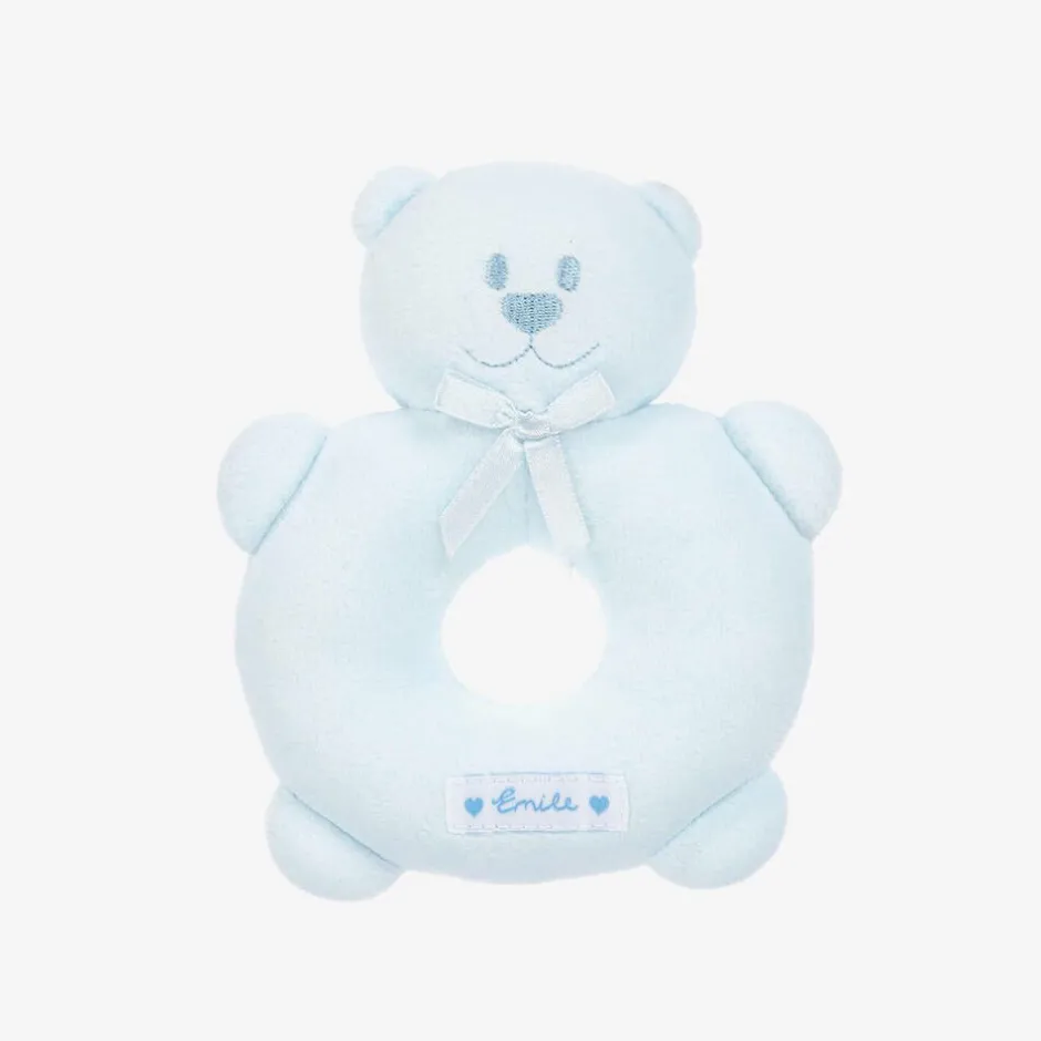 Emile et Rose Blue Plush Bear Rattle Toy (14cm) Discount