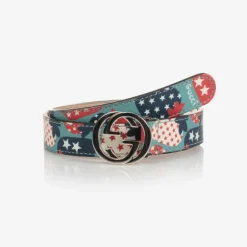 Gucci Blue Strawberry Print GG Belt Clearance