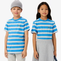 Lacoste Blue Striped Cotton T-Shirt Discount