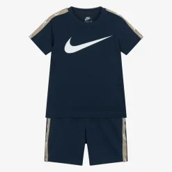 Nike Blue Swoosh Logo Shorts Set Hot