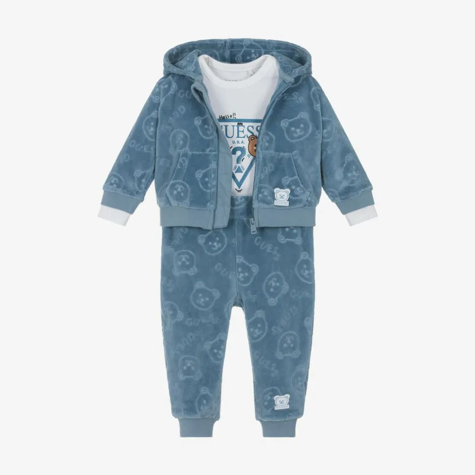 Guess Blue Velour Baby Tracksuit Set Sale