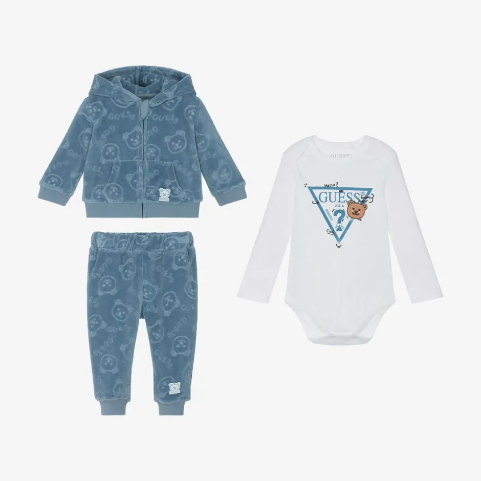 Guess Blue Velour Baby Tracksuit Set Sale