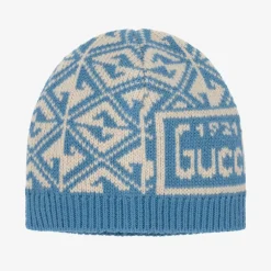 Gucci Blue Wool GG Logo Baby Hat New