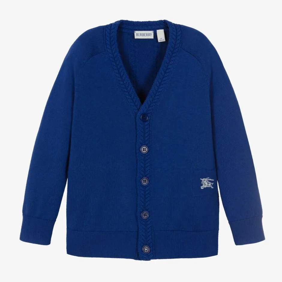 Burberry Blue Wool Knit EKD Cardigan Online