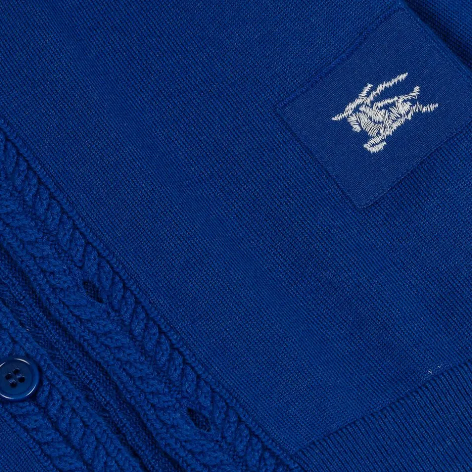Burberry Blue Wool Knit EKD Cardigan Online