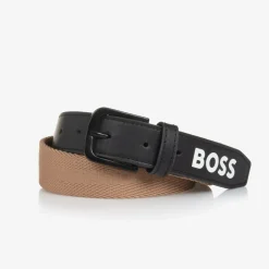 BOSS Boys Beige & Black Woven Belt New