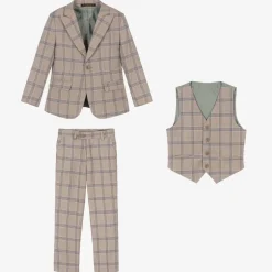Romano Boys Beige & Blue Check Suit Hot