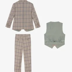 Romano Boys Beige & Blue Check Suit Hot