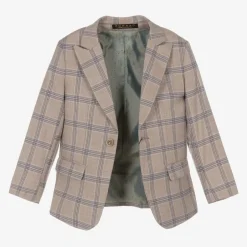 Romano Boys Beige & Blue Check Suit Hot