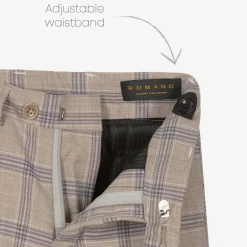 Romano Boys Beige & Blue Check Suit Hot