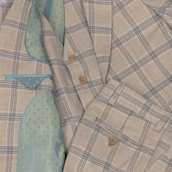 Romano Boys Beige & Blue Check Suit Hot