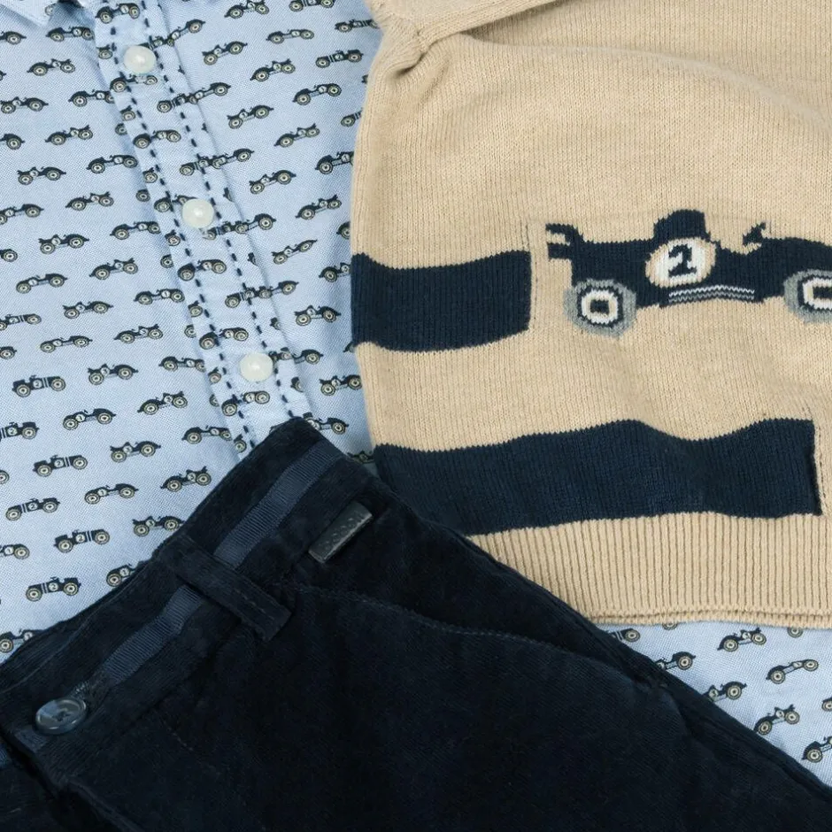 Boboli Boys Beige & Blue Needlecord Trouser Set New