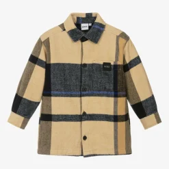 BOSS Boys Beige Check Cotton Overshirt