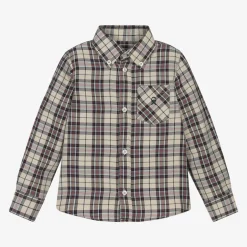 Dr. Kid Boys Beige Check Cotton Shirt Discount