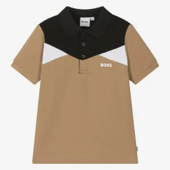 BOSS Boys Beige Colour Block Cotton Polo Shirt Hot