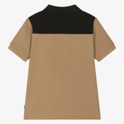 BOSS Boys Beige Colour Block Cotton Polo Shirt Hot
