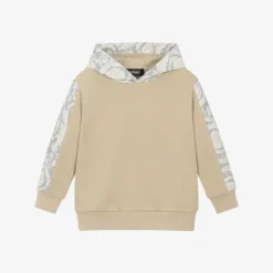 Versace Boys Beige Cotton Barocco Print Hoodie