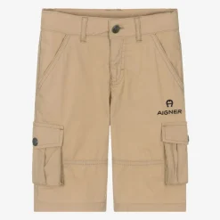 AIGNER Boys Beige Cotton Cargo Shorts Outlet